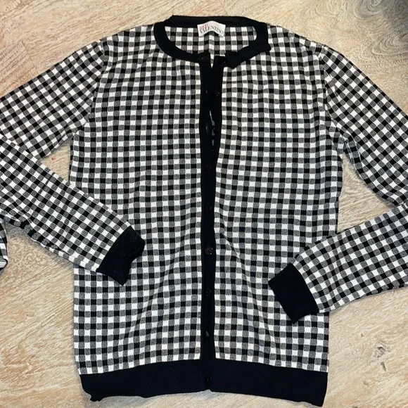 Red Valentino gingham button down sweater top